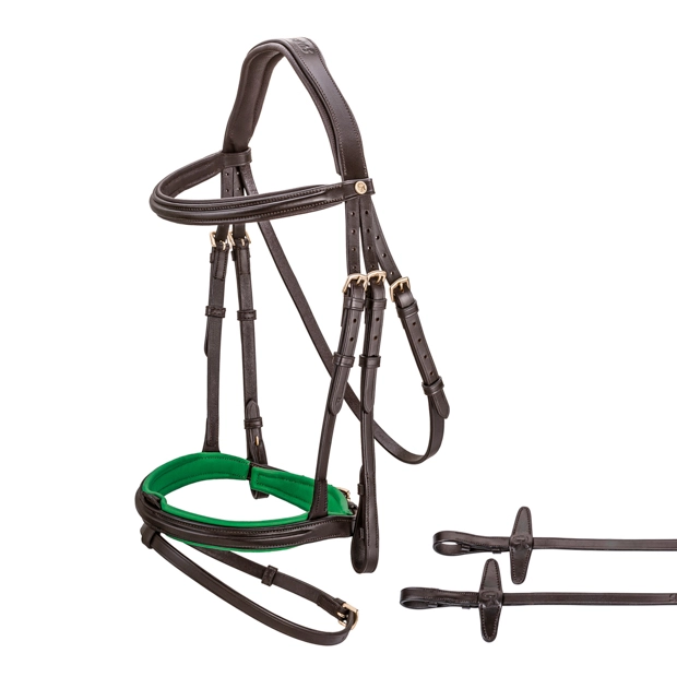 gruen abgesetzte englisch kombinierte trense hawaii in braun von sunride inklusive passende zuegel