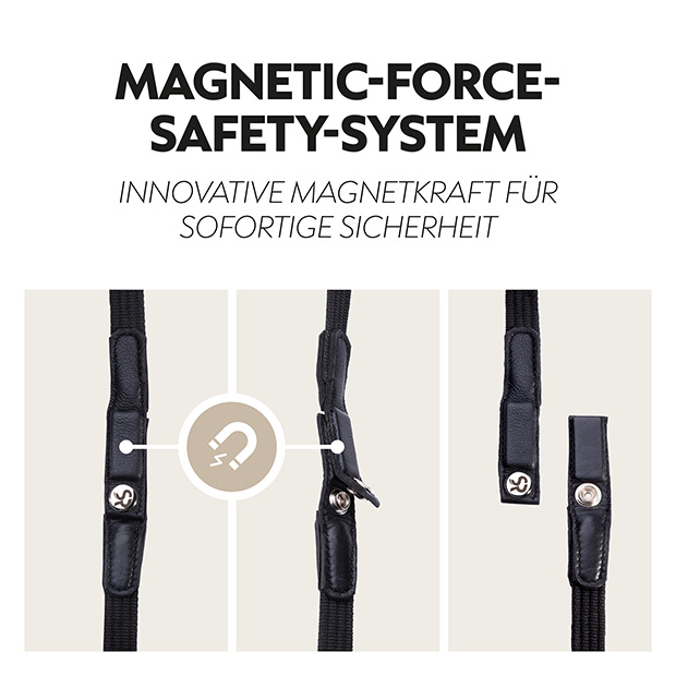 Safety belt reins with magnet "NoPanic"